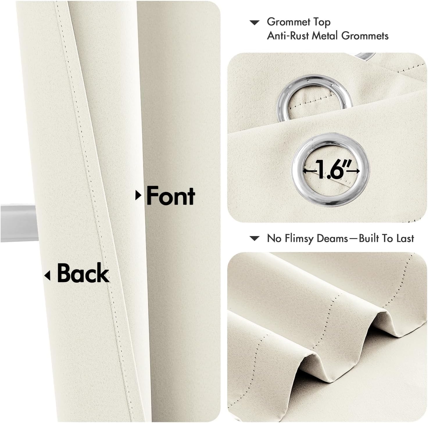 MIULEE Cream Blackout Curtains - Thermal Insulated Room Darkening Drapes | 63-Inch Grommet Panels