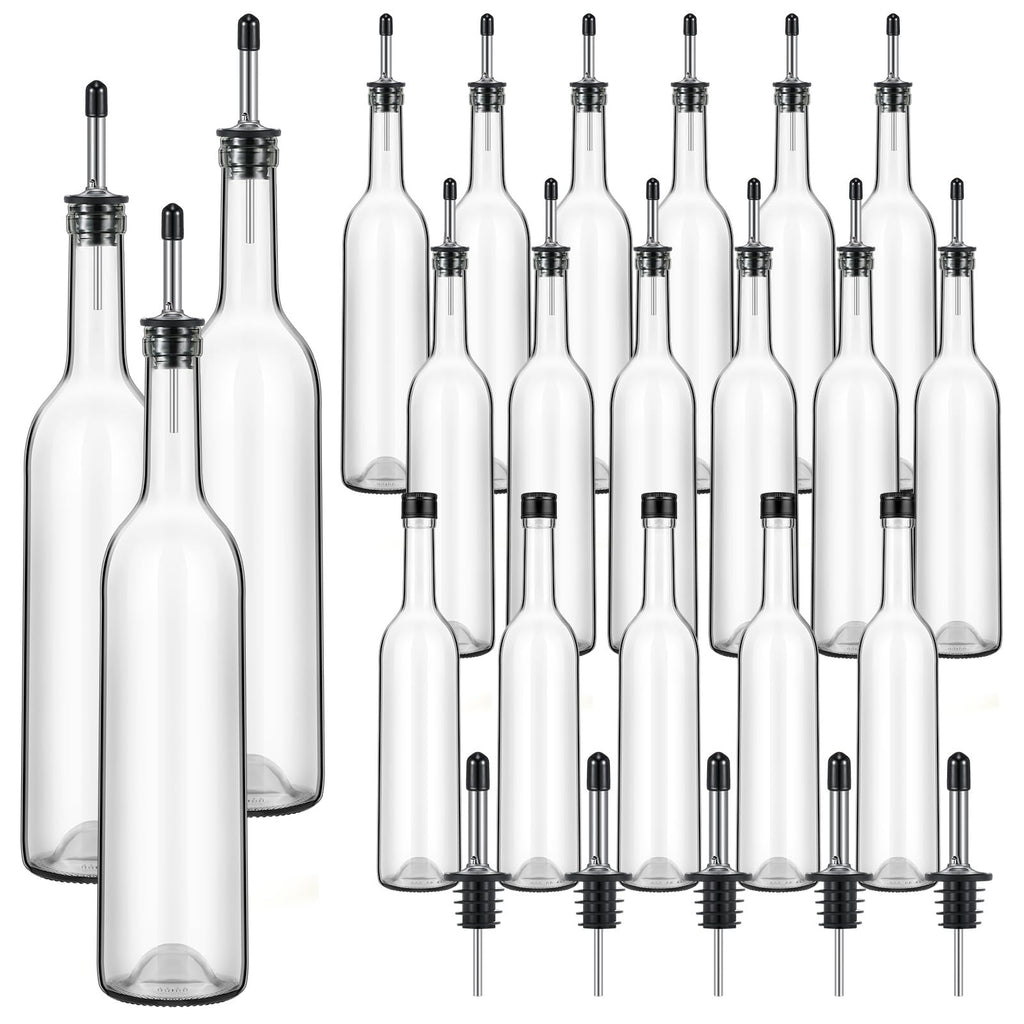 Maxdot 20 Pcs Long Neck Glass Bottles with Pourer Bordeaux Wine Bottle Clear Empty Wine Syrup Juice for Home Bar Liquor Juice Making Wedding Anniversary Party