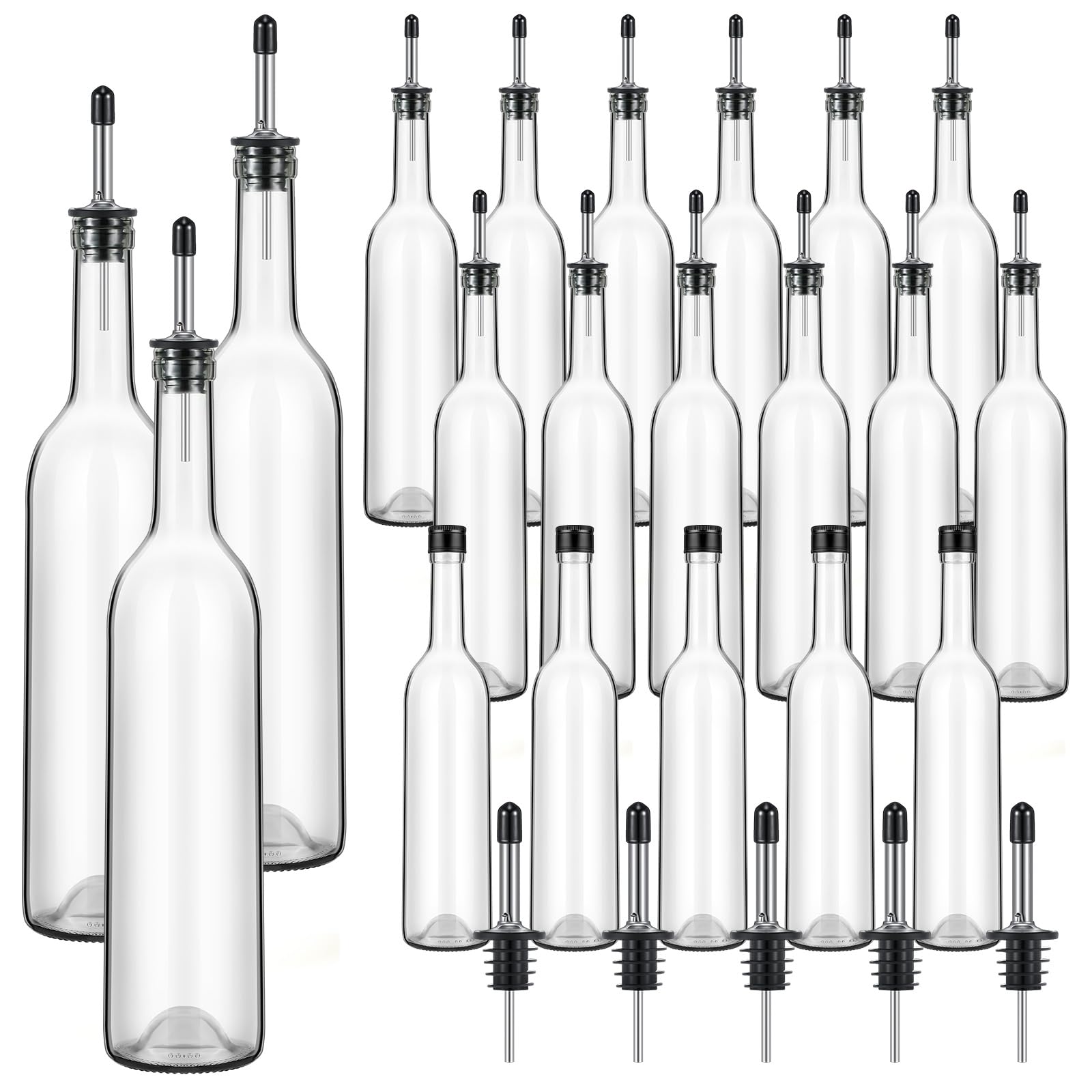 Maxdot 20 Pcs Long Neck Glass Bottles with Pourer Bordeaux Wine Bottle Clear Empty Wine Syrup Juice for Home Bar Liquor Juice Making Wedding Anniversary Party
