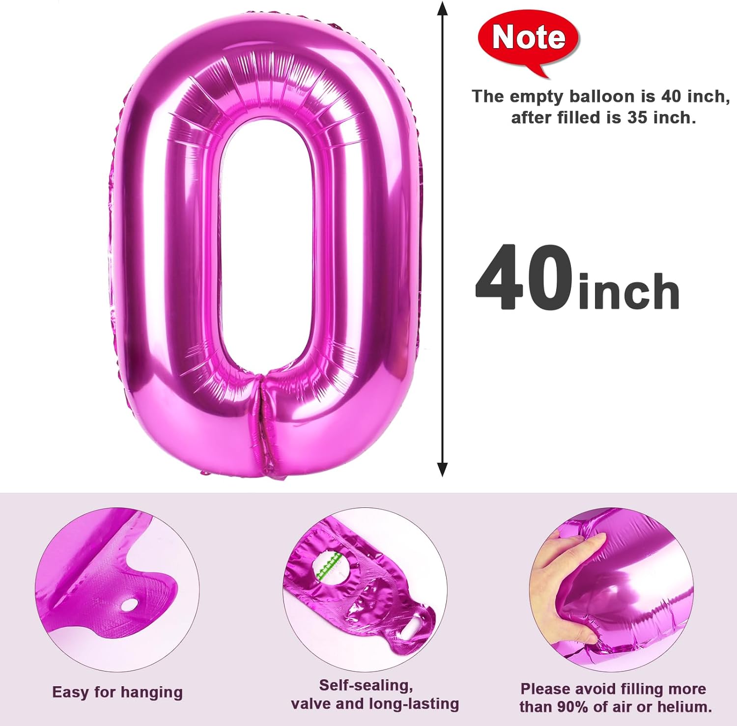 Number 0 Balloons - 40 Inch Rose Purple Birthday Decorations for Milestone Events & Baby Showers