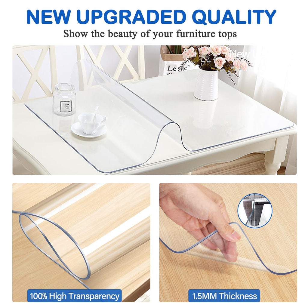 WanDeela 42X72 Inch Clear Plastic Dining Table Protector Entryway Tablecloth Desk Pad Mat Wooden Furniture Coffee Bistro Bed Sofa Side Table Top Protection Countertop Cover Waterproof PVC Vinyl