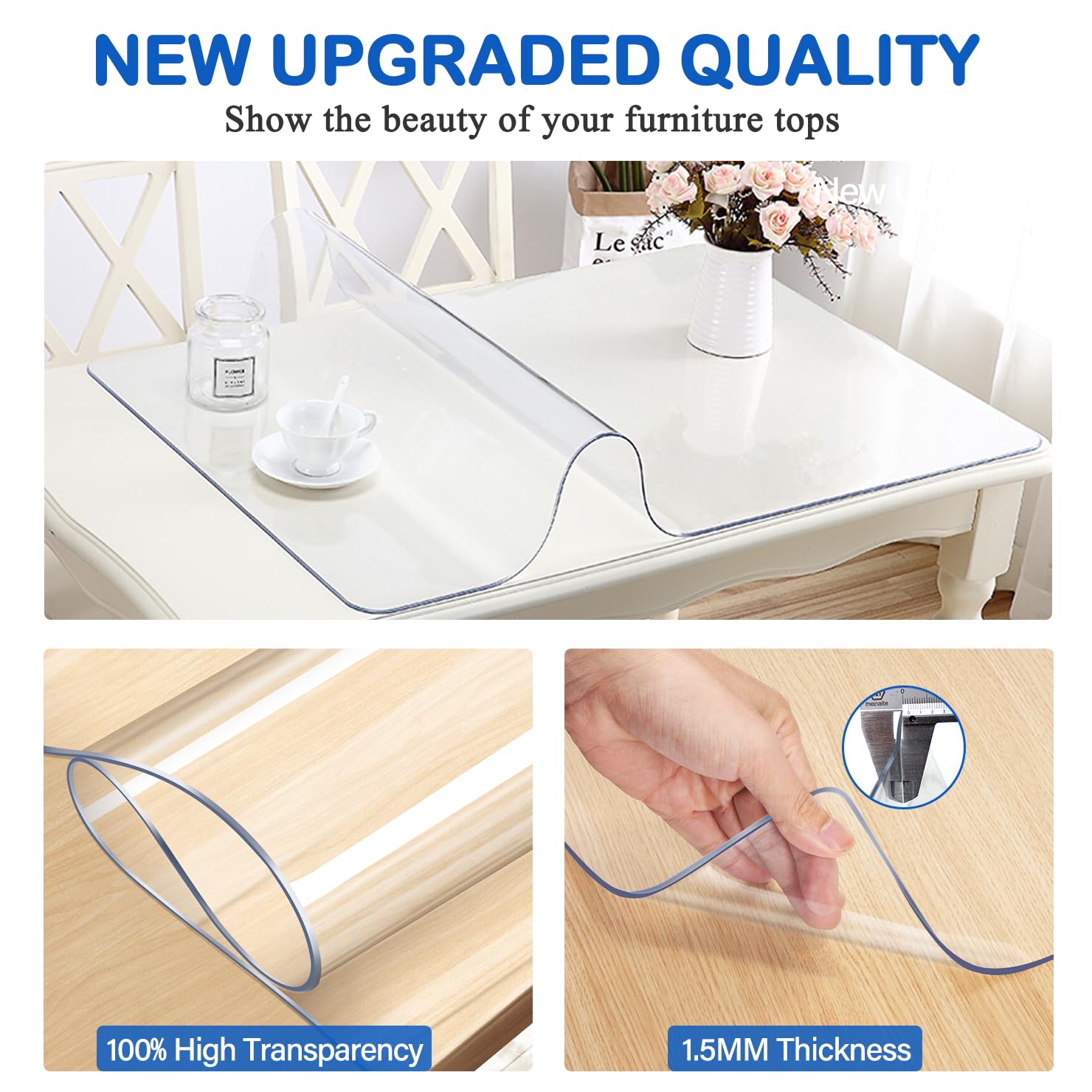 WanDeela 42X72 Inch Clear Plastic Dining Table Protector Entryway Tablecloth Desk Pad Mat Wooden Furniture Coffee Bistro Bed Sofa Side Table Top Protection Countertop Cover Waterproof PVC Vinyl