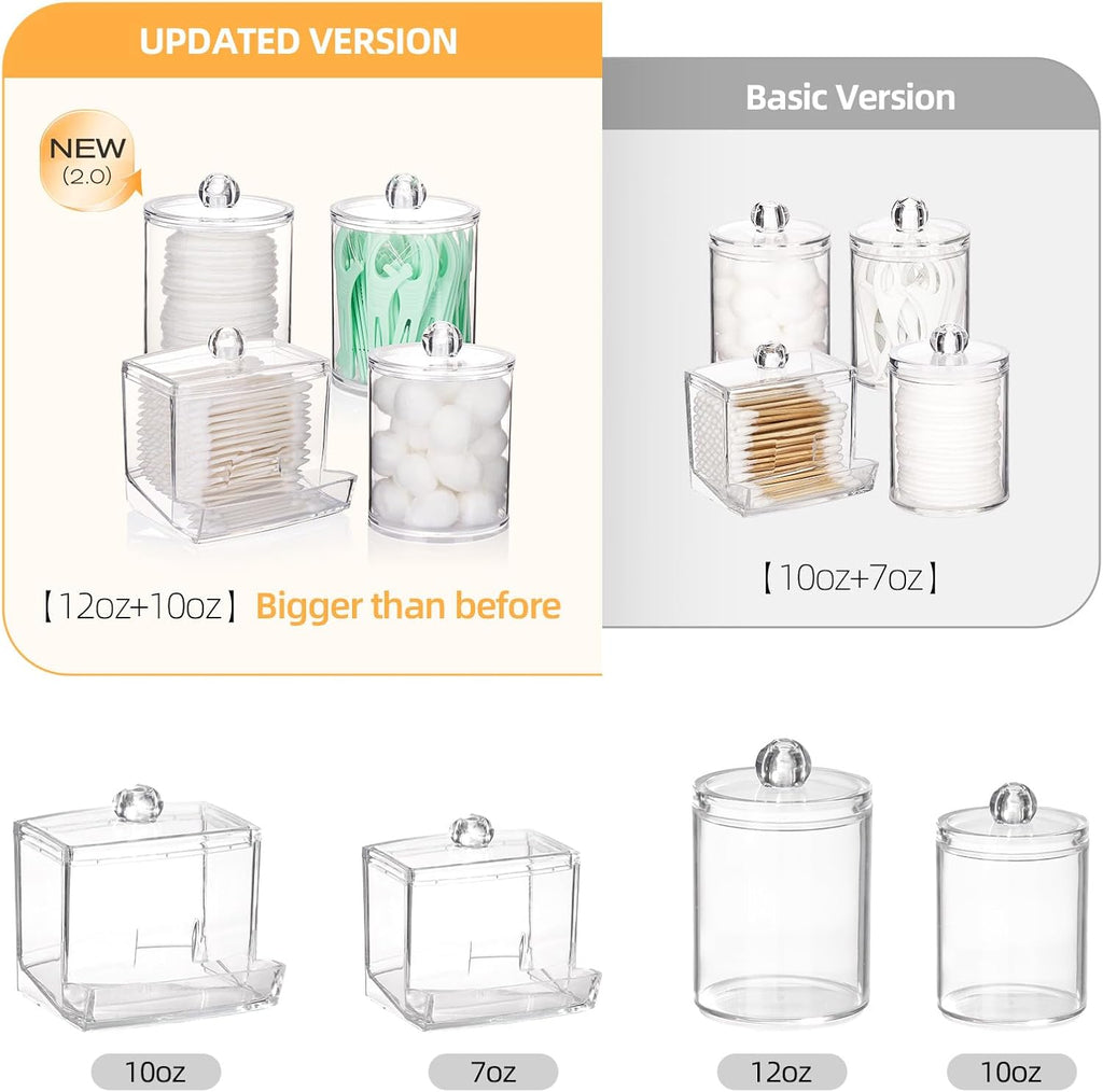Tbestmax Cotton Swab Dispenser - Clear Plastic Apothecary Jar Organizer | 10/12 oz for Bathroom Storage