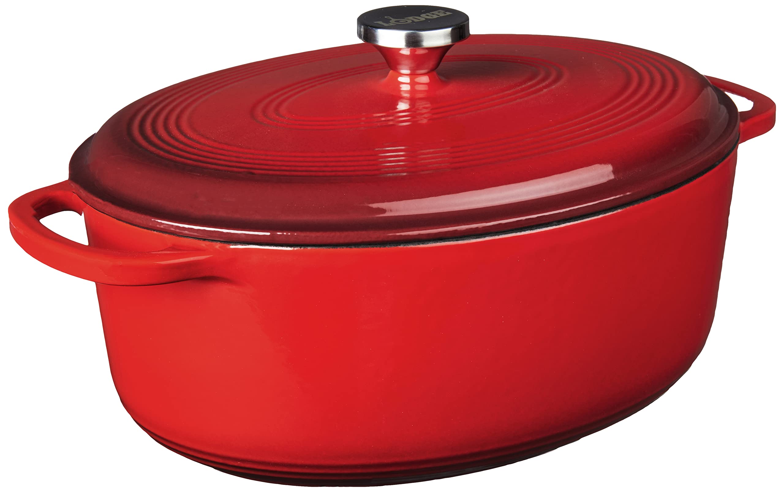Lodge Oval Dutch Oven - Enameled Cast Iron Oval Dutch Oven with Lid - Family Size Cooking Pot with Dual Handles for Sourdough Bread Baking & Everyday Cooking - 7 Quart - Red