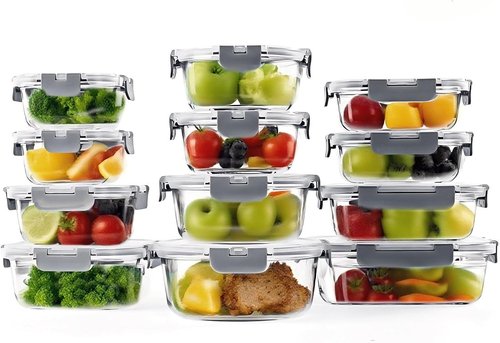 BYLWORKOUT Glass Storage Containers - 24 Piece Leak Proof Set for Meal Prep & Leftovers | Dishwasher Safe (Grey)