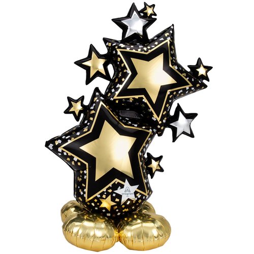 Anagram 4246311 Star Cluster Black & Gold Airloonz Foil Mylar Party Balloon, 59", Multicolor, Pack of 1