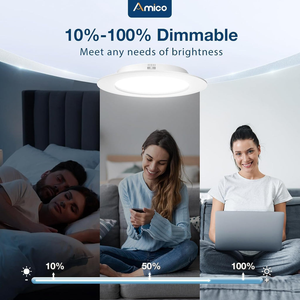 Amico 5/6 inch 5CCT LED Recessed Lighting 6 Pack, Dimmable, IC Rated, 12.5W=100W, 950LM Can Lights with Baffle Trim, 2700K/3000K/4000K/5000K/6000K Selectable, Retrofit Installation, ETL & FCC