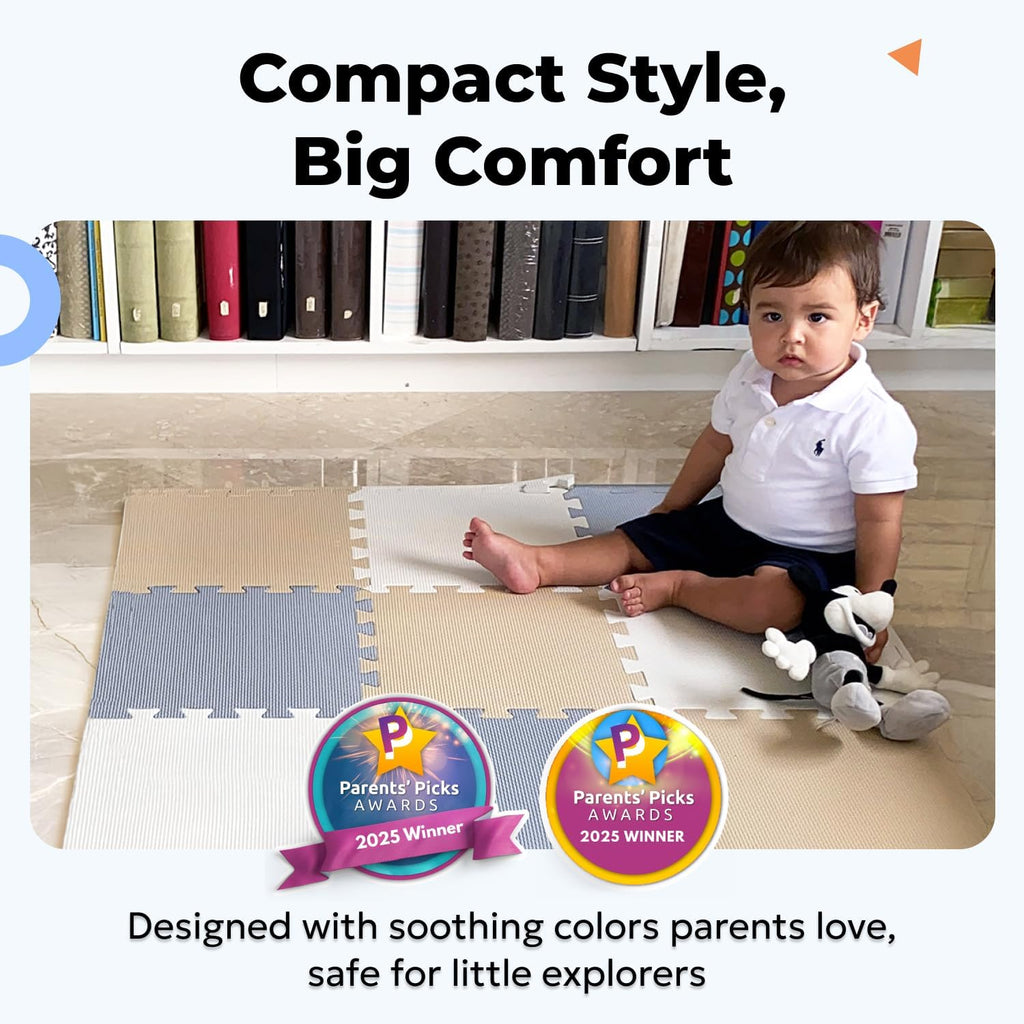MioTetto Baby Play Mat - Portable Foam Floor Tiles for Safe Crawling & Development | Soft, Stylish Design
