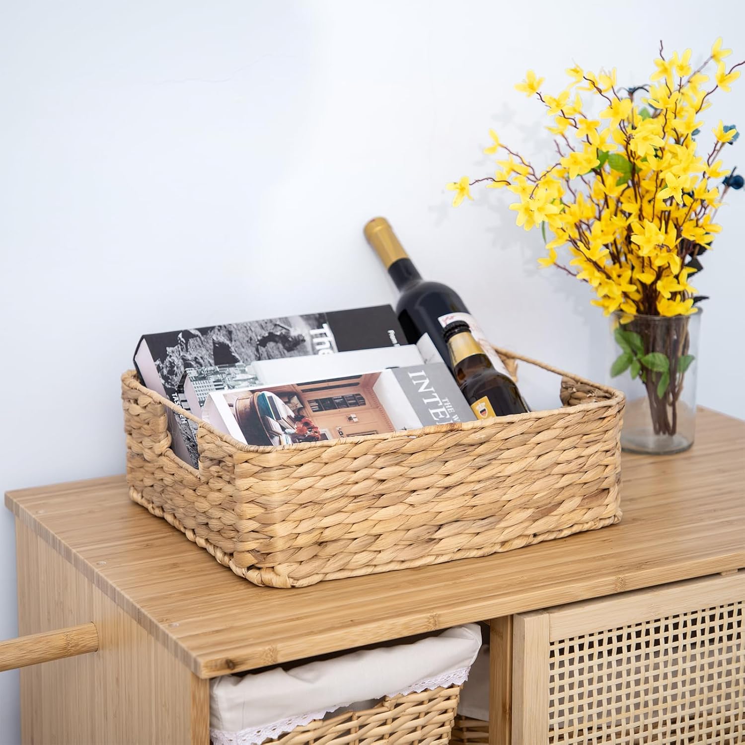 YAHUAN Water Hyacinth Storage Baskets - Stylish Organizing Solution for Drawers & Shelves | Square Design