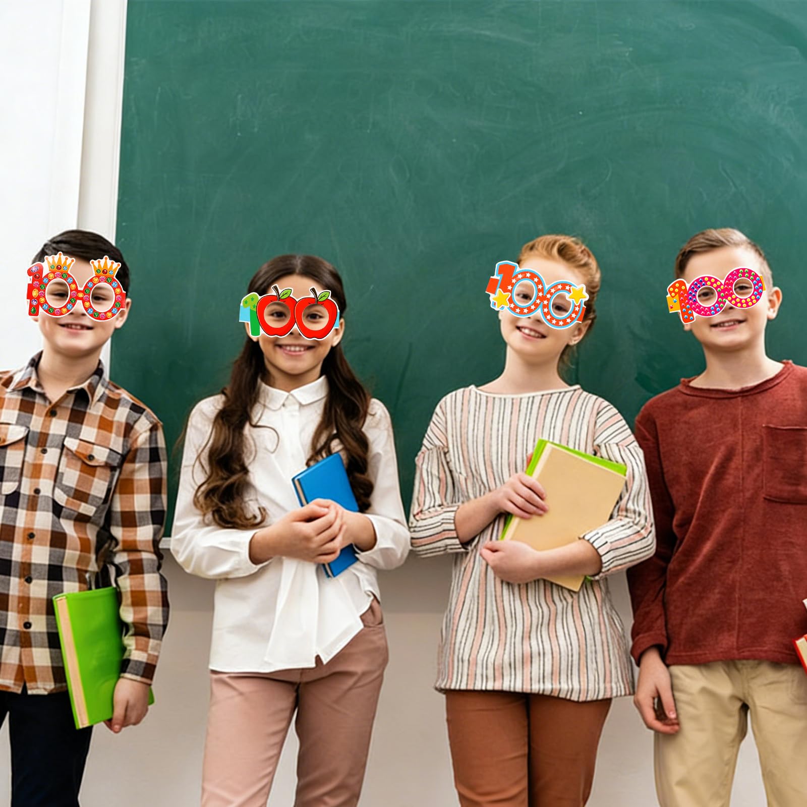 YVAINE 24 Pcs 100 Days of School Party Glasses,Funny Happy 100th Day of School Paper Novelty Glasses Photo Booth Props Frames,100 Days Smarter Costume Supplies Hooray 100 Days Party Eyeglasses