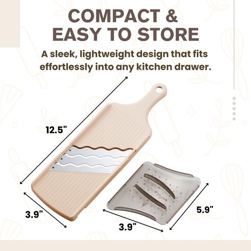 Arnest Japanese Cabbage Slicer Mandoline, 3-Blade Triple Wave Ultra-Thin Shredder for Tonkatsu-Style Slaw, Stainless Steel Wave Blades, Safety Holder, Easy-Rinse Clean, Compact Beige, Made in Japan