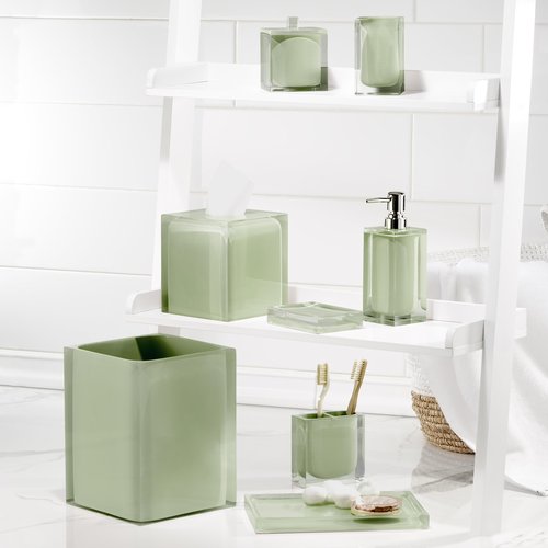 Izod - Tissue Box Cover, Clear Resin Countertop Accessories, Modern Bathroom Decor, Dorm Room Essentials (Marina Collection, Green)