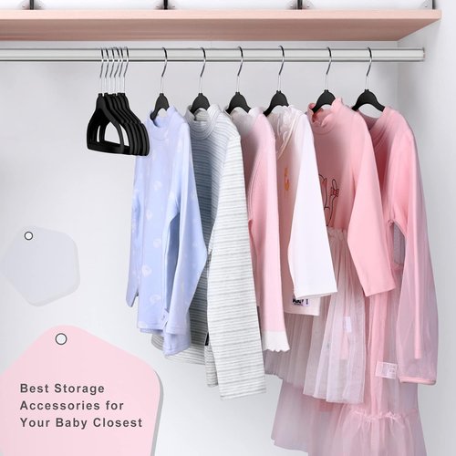 BAGAIL Kids Velvet Hangers - Non-Slip 14-Inch Children's Clothes Hangers | 50 Pack in Black