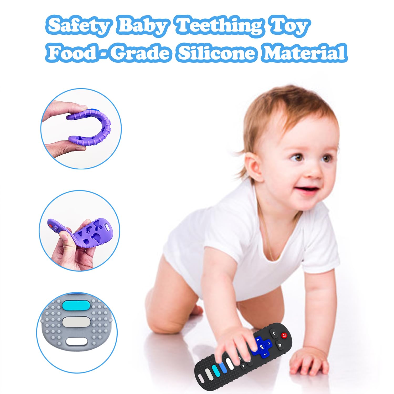 ROBBEAR Baby Teething Toys - Food Grade Silicone TV Remote Teether for 3-18 Months | BPA Free (Purple & Khaki)