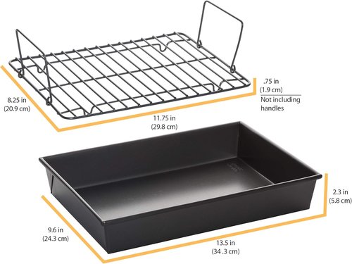 Chicago Metallic Non-Stick Roast Pan - 13-Inch by 9-Inch with Convenient Non-Stick Rack