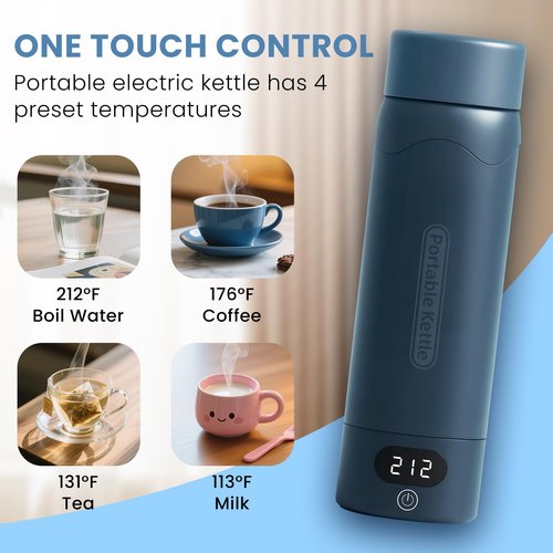 Travel Electric Kettle Portable Mini Kettle,316 Stainless Steel 16.91Oz,Small Hot Water Boiler with 4 Temperature Settings,Fast Boiling Water with Auto Shut-Off and Boil Dry Protection(Blue Spruce)