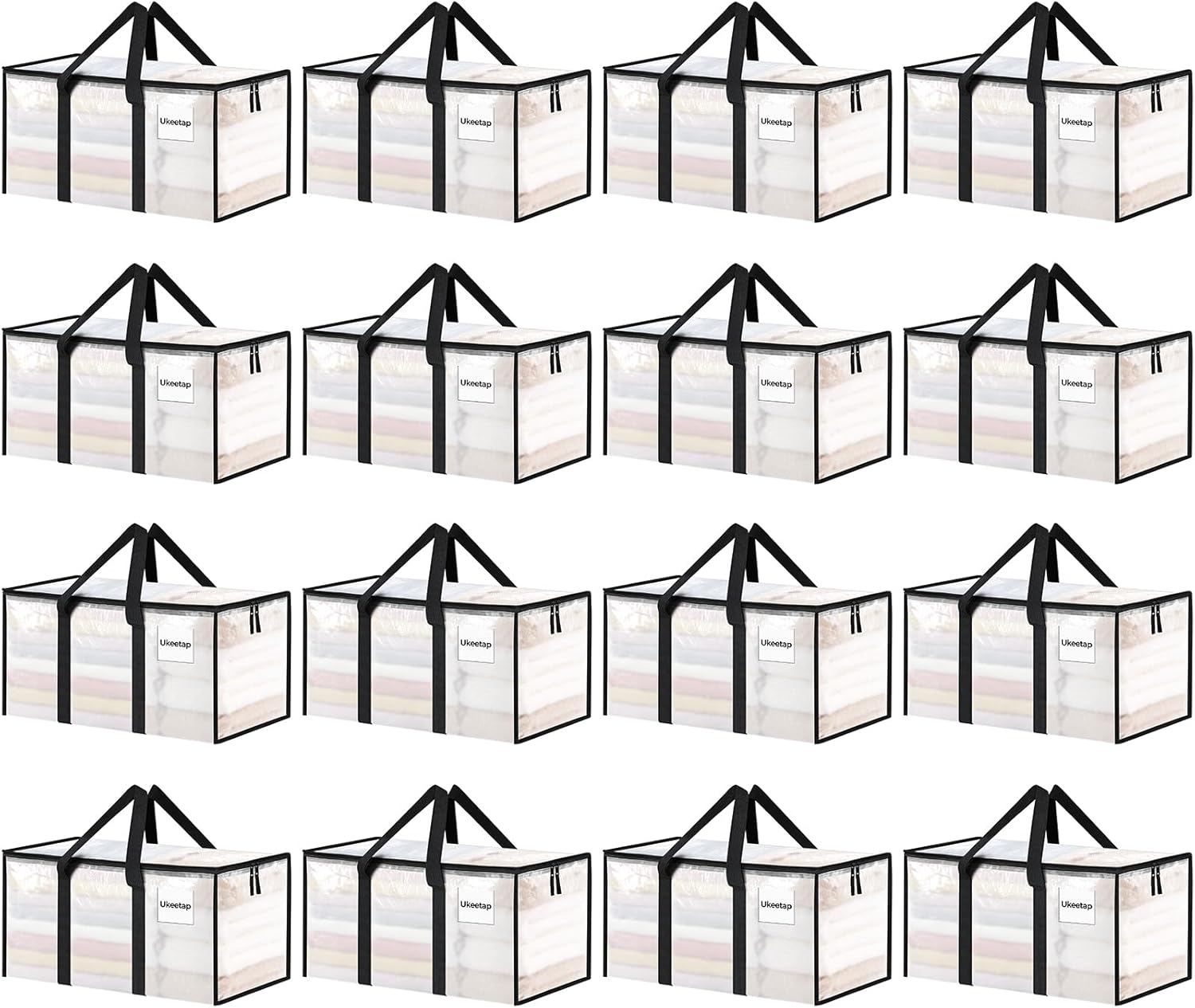 Skiennix Extra Large Heavy-Duty Moving Bags - 16 Pack with Reinforced Handles & Zippers | Clear Storage Totes for Clothes & Dorm Supplies
