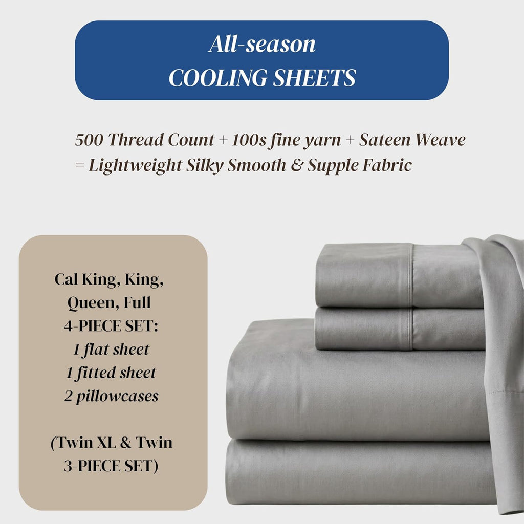 Beckham Hotel Collection Queen Sheets Set - 100% Cotton Sateen, Silky Smooth & Soft, 16” Deep Pocket, Gray