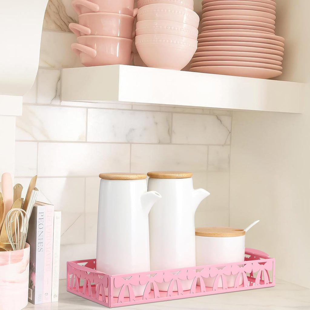 Skiennix Pink Bow Toilet Paper Basket - Cute Metal Holder with Handle | Stylish Bathroom Storage Organizer