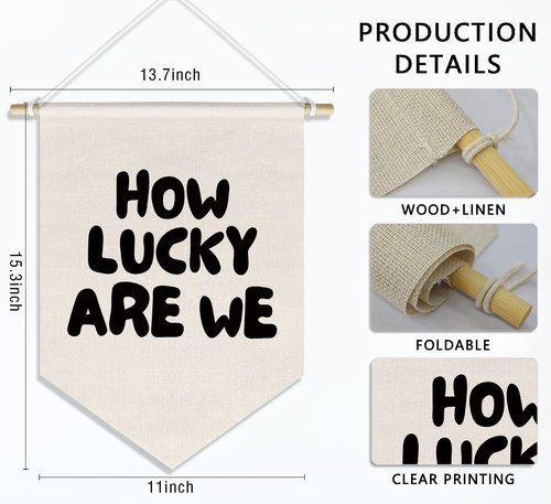 DSHFG How Lucky Are We Banner Playroom Wall Art Decor for Kids Boys Room Nursery Playroom Decor Hanging, Cute Play Room Decorations, 15x11in