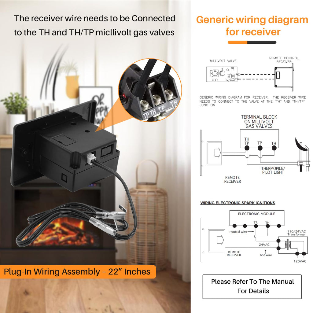 Upgrade Gas Fireplace Remote Control Kit, Millivolt Gas Valve Fireplaces and Stoves LCD Screen with Thermostatic, Compatible with Skytech, Majestic, Ambient, monessen, Vermont etc, 5 Year Warranty