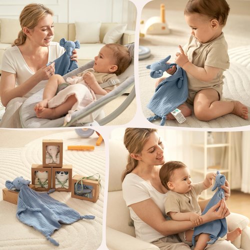 Momcozy Elephant Loveys for Babies with Cotton - Soft Security Blanket for Boy or Girl for Self-Soothing On-The-Go-Portable & Anti-Drop Design - Newborn Gift，Must Have（Blue 14 inch）