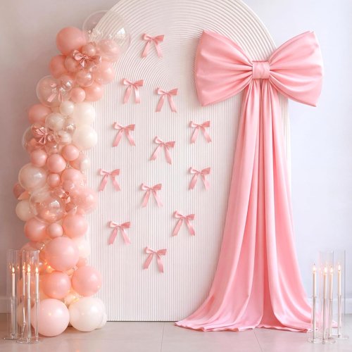 Crowye 13 Pcs Large Pink Bow Decor Set - Giant 71x20 Satin Ribbon Bow & 12 Small 6" Bows for Parties