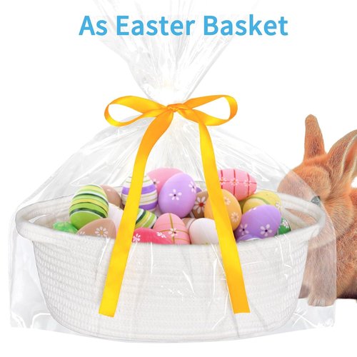 ABenkle Decorative Boho Rope Woven Storage Basket - 12" X 8" X 5" for Nursery & Dog Toys