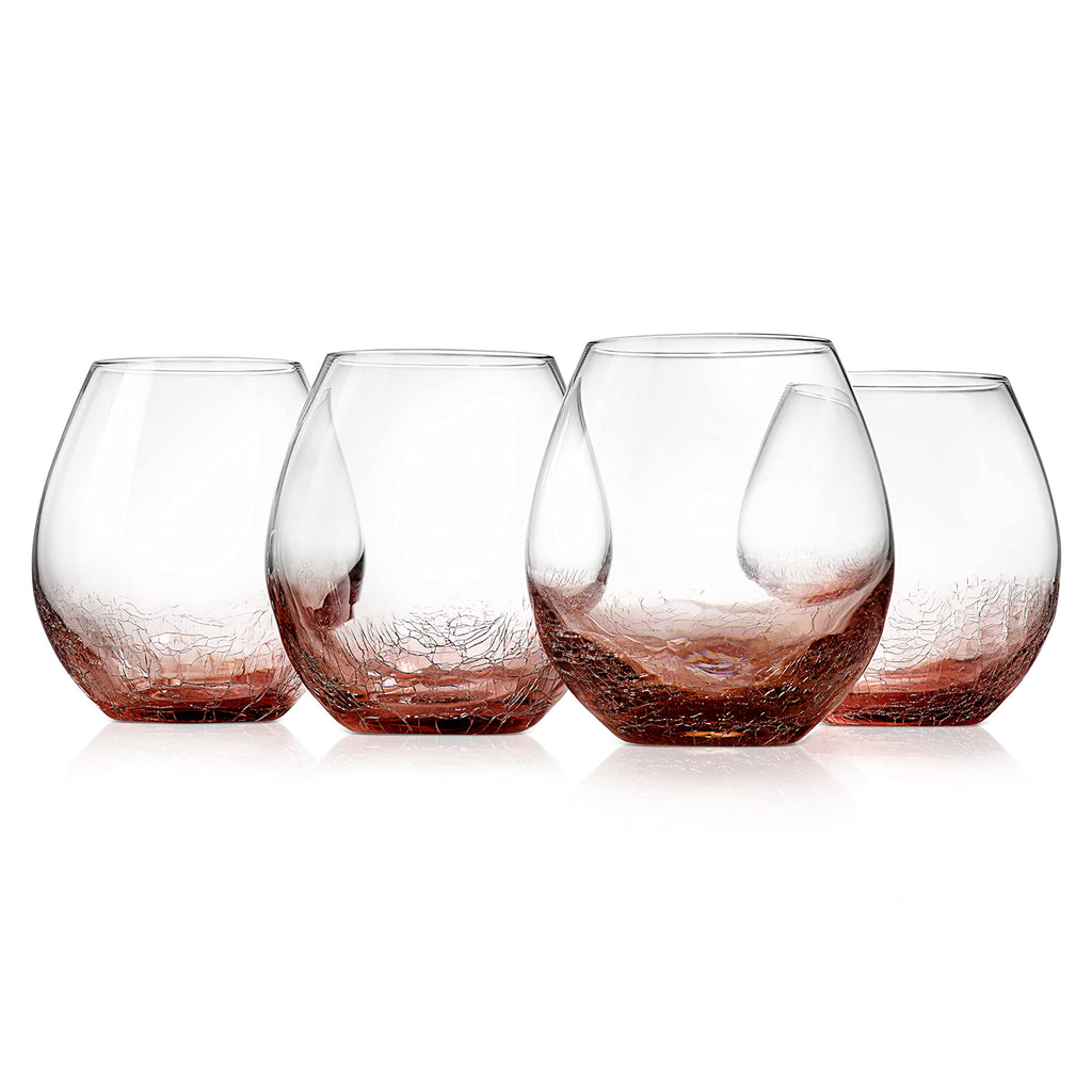 NutriChef 19 Ounce Stemless Wine Glasses For Red or White Wine (Set of 4) For Party And Gifting Clear, Lead-Free, and Ice Crack Design