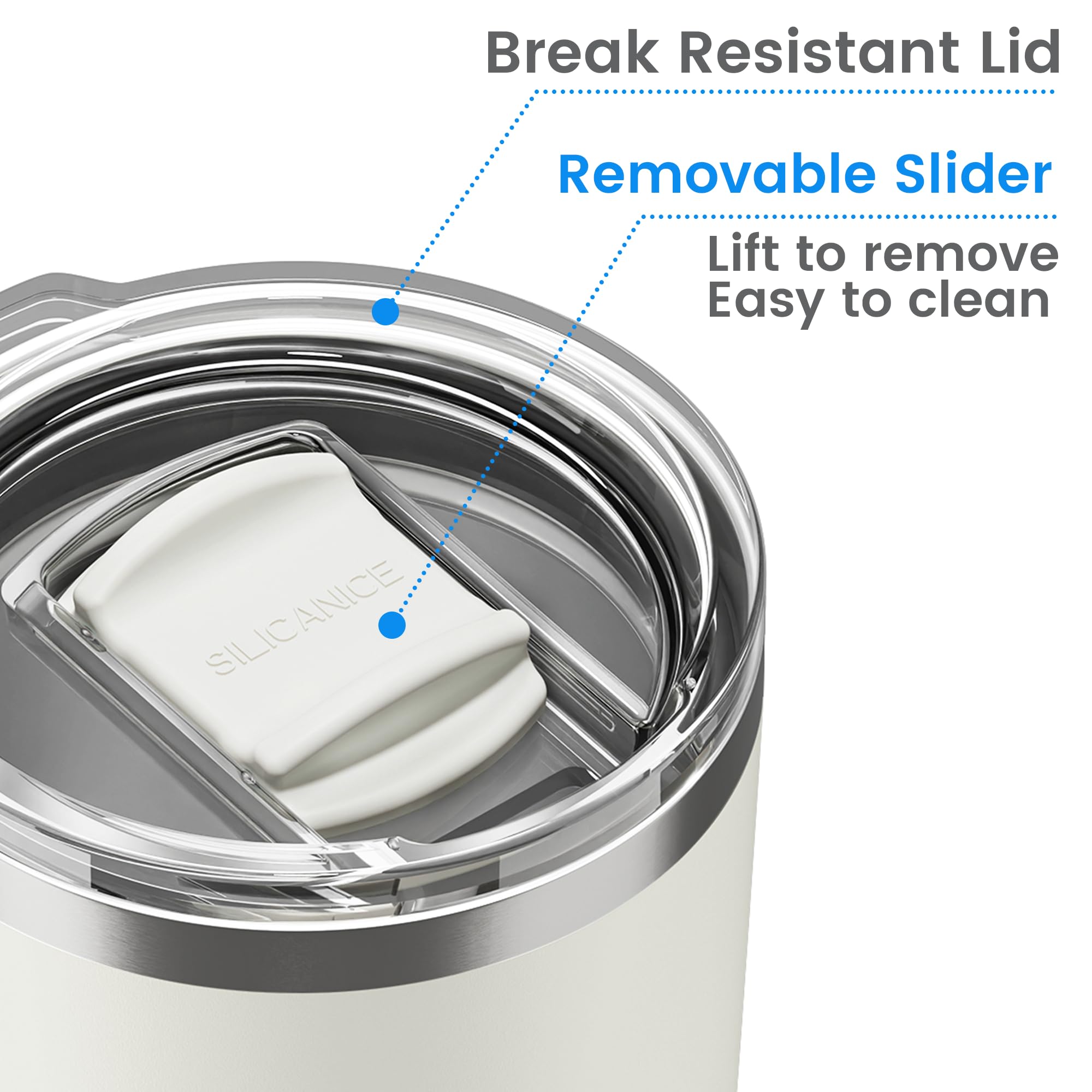 20oz Hygienic Stainless Steel Vacuum Insulated Tumbler w/ Easy-On/Easy-Off Lid - Removable slider, Double Wall 18/8 Travel Mug, BPA-Free, Fits Cup Holders, Premium Quality, Smart Value - Cream