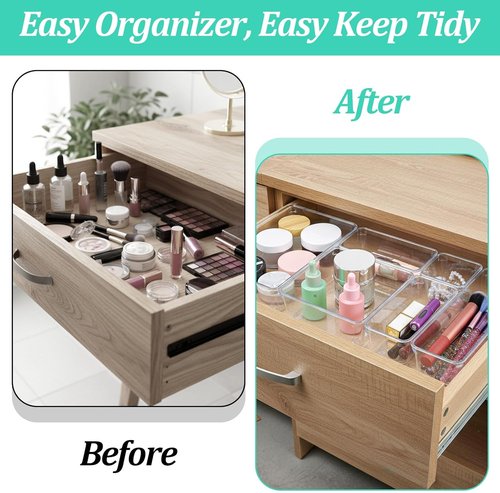16 Pack Drawer Organizers by [Brand Name] - Versatile Acrylic Storage Bins for Kitchen, Office & Bathroom - Clear