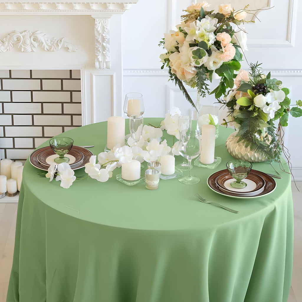 pepmily 8 Pack Light Green Round Tablecloth 120 Inch Round Table Cloth, Wrinkle Resistant and Washable Tablecloth Polyester Fabric Table Cloth Round Cover for Dining Wedding Banquet Party
