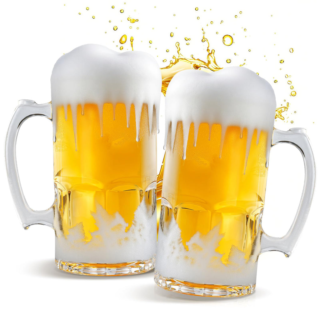 ZHENGYAOYANG 34fl.oz/1L Large Heavy Glass Beer Mug Set of 2 with Handle