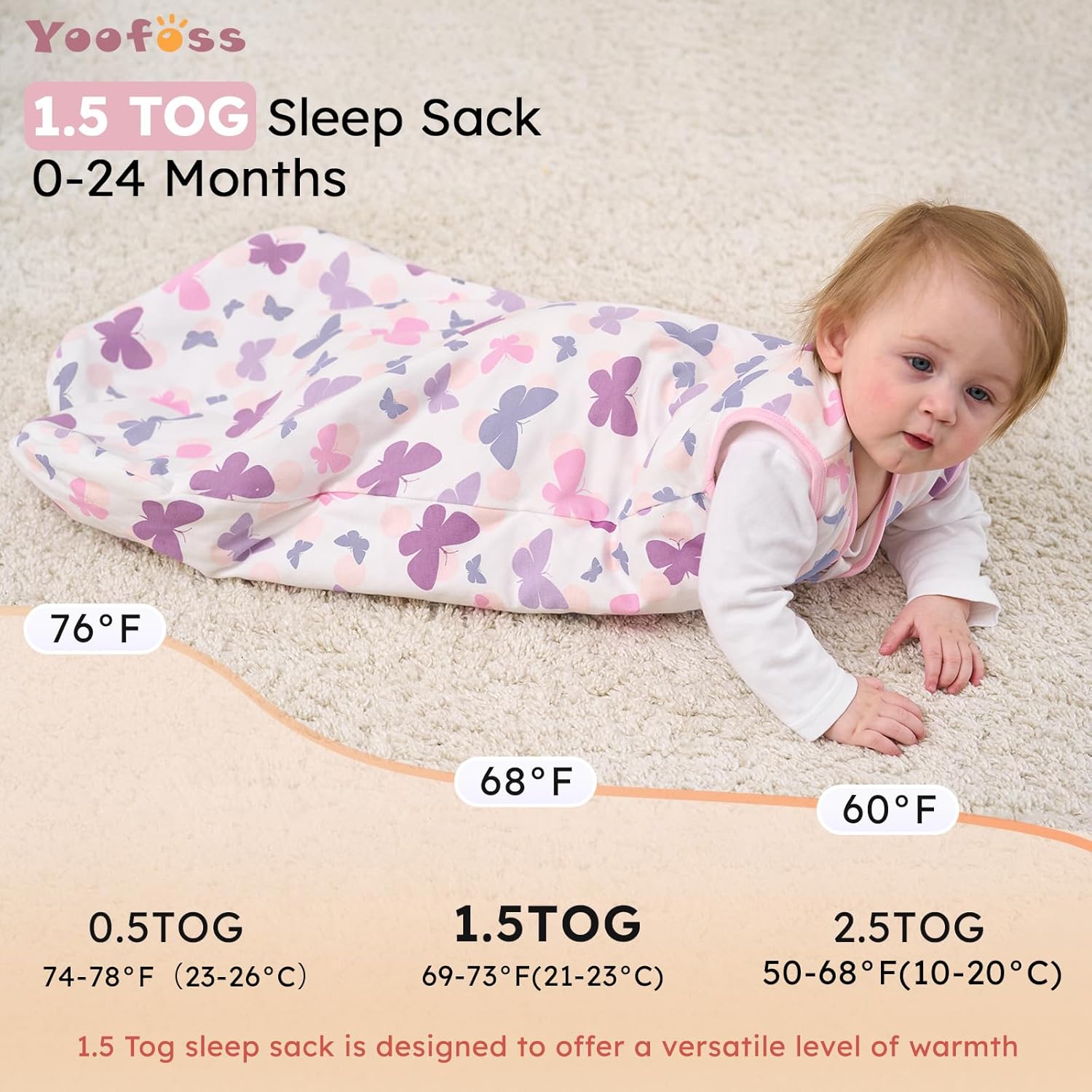 Yoofoss Baby Sleep Sack - 1.5 Tog Organic Cotton Wearable Blanket for 18-24 Months | Soft & Warm