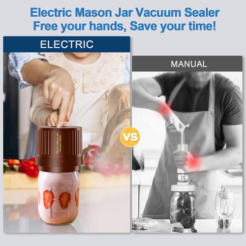 LOVE MOMENT Electric Mason Jar Vacuum Sealer Kit - Ideal for Wide & Regular Mouth Jars - Brown