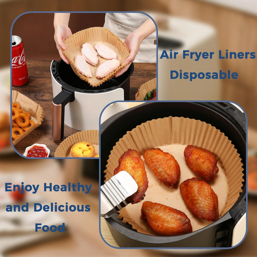 Skiennix Air Fryer Disposable Paper Liners - Non-Stick, Oil-Proof Parchment for 3-5QT Baskets | 100PCS, 6.5 Inch