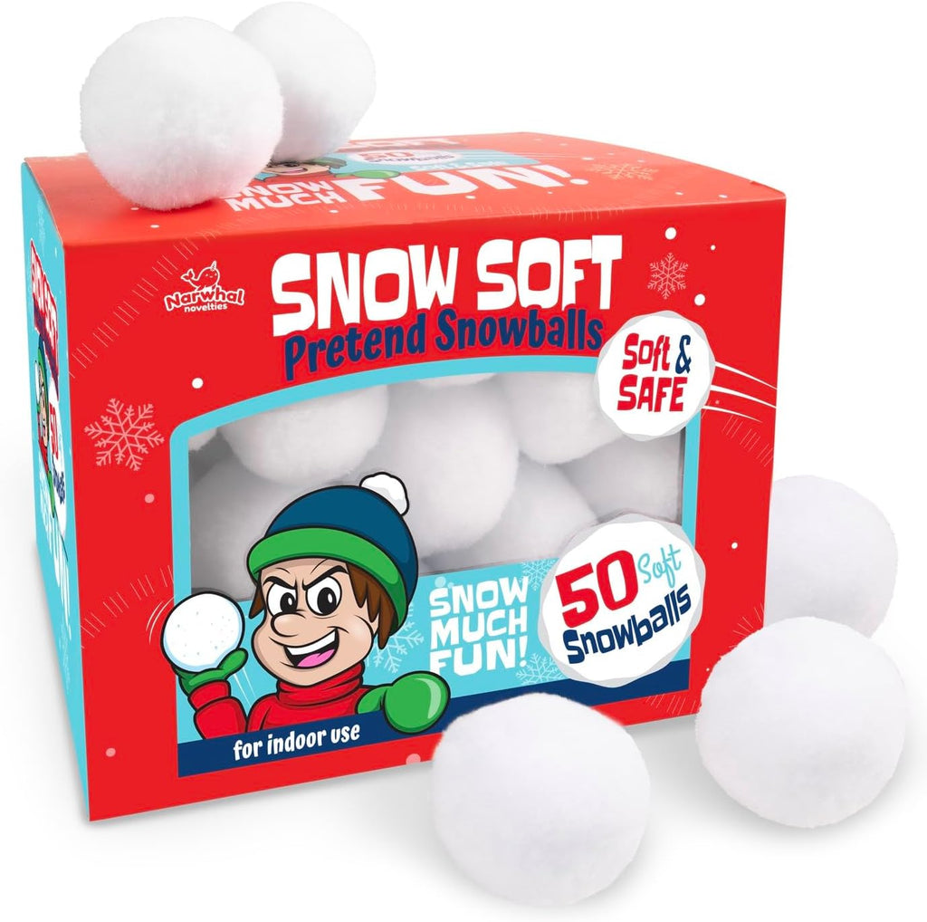 Narwhal Novelties 50 Pack Fun Fake Snowballs - 2-Inch Artificial Snowballs for Indoor/Outdoor Play | Perfect for Winter Games & Decorations