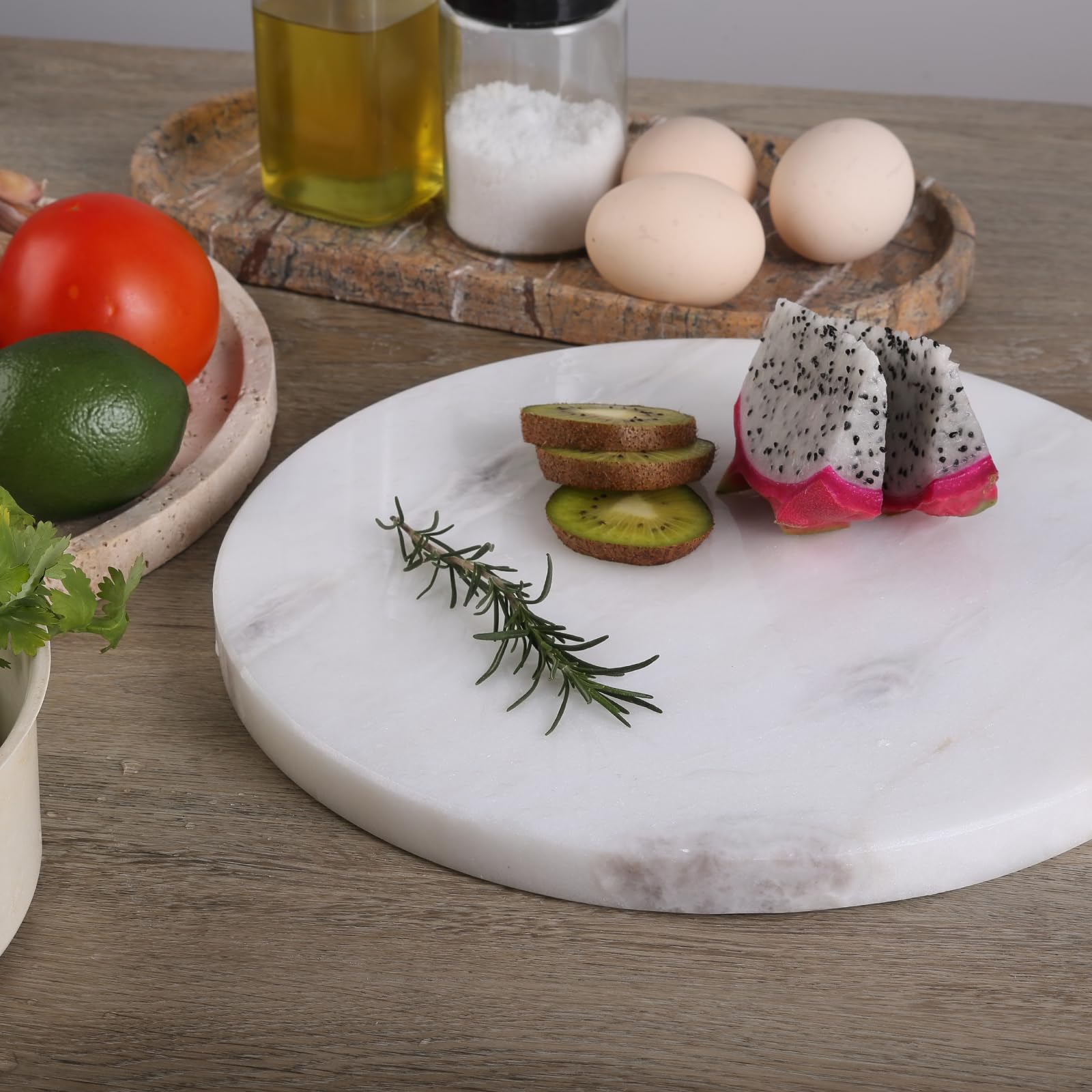 Koville African Natural Marble Cutting Board for Kitchen, 16inch Round Hand Crafted Marble Slab for Cheese, Charcuterie, Pastry Board - Wedding Gift, House Warming Gift(Namib Fantasy)