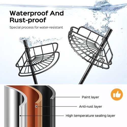 HAMITOR Corner Shower Caddy | 4-Tier Rust-Resistant Bathroom Organizer - Adjustable 47-121 Inch - No-Drill Quick Installation - Space-Saving Black Shelves
