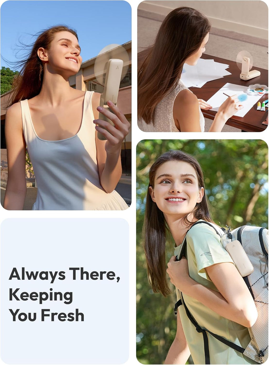 Aecooly Slim Portable Fan - Compact Design with Built-In Mirror | Perfect for Travel and Home Use