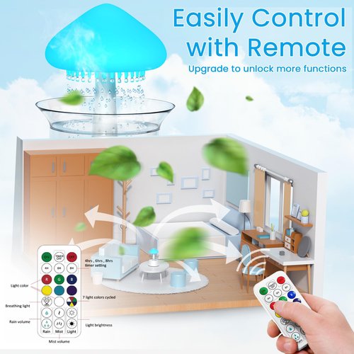 Diffuserlove Cloud Humidifier Rain Water Drip Diffuser Humidifier with Remote Waterfall Lamp Mushroom Humidifier Rain Sounds White Noise Humidifier Air Humidifiers for Bedroom Desk