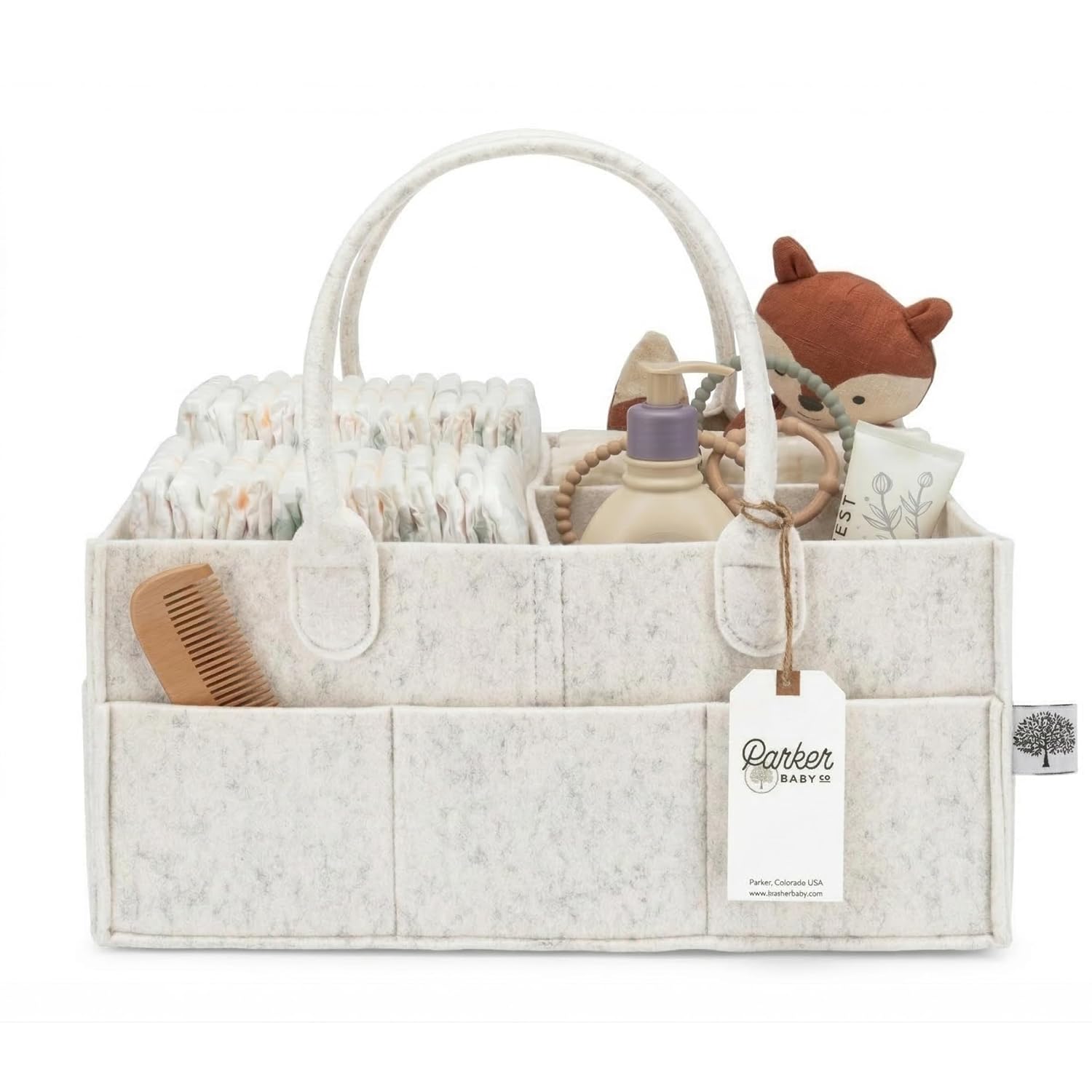 Parker Baby Diaper Caddy - Large Nursery Storage Bin & Car Organizer for Diapers | White