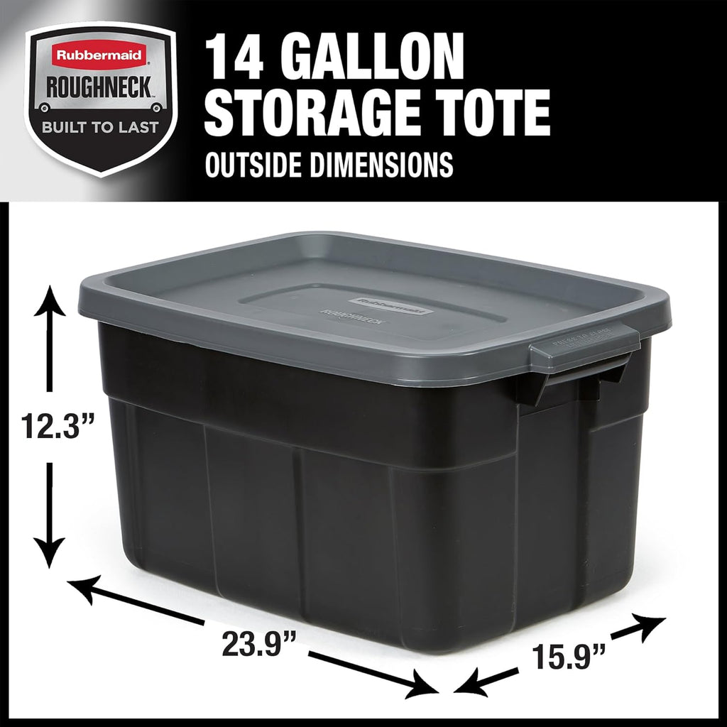Rubbermaid Heavy Duty Storage Bins - Stackable Plastic Totes with Lids | 14 GAL, 6 Pack, Durable Design