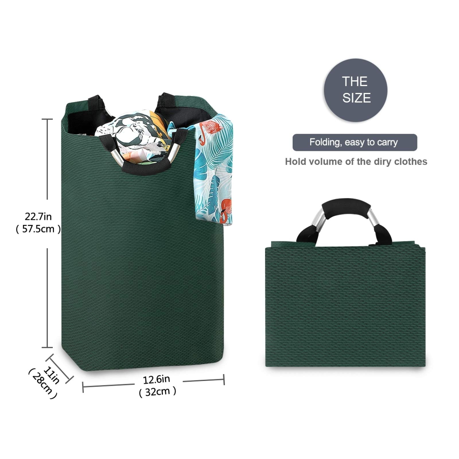 Qilmy Hunter Green Laundry Hamper Large Waterproof with Handle Laundry Baskets Foldable Lightweight Store Basket for Bathroom Bedroom