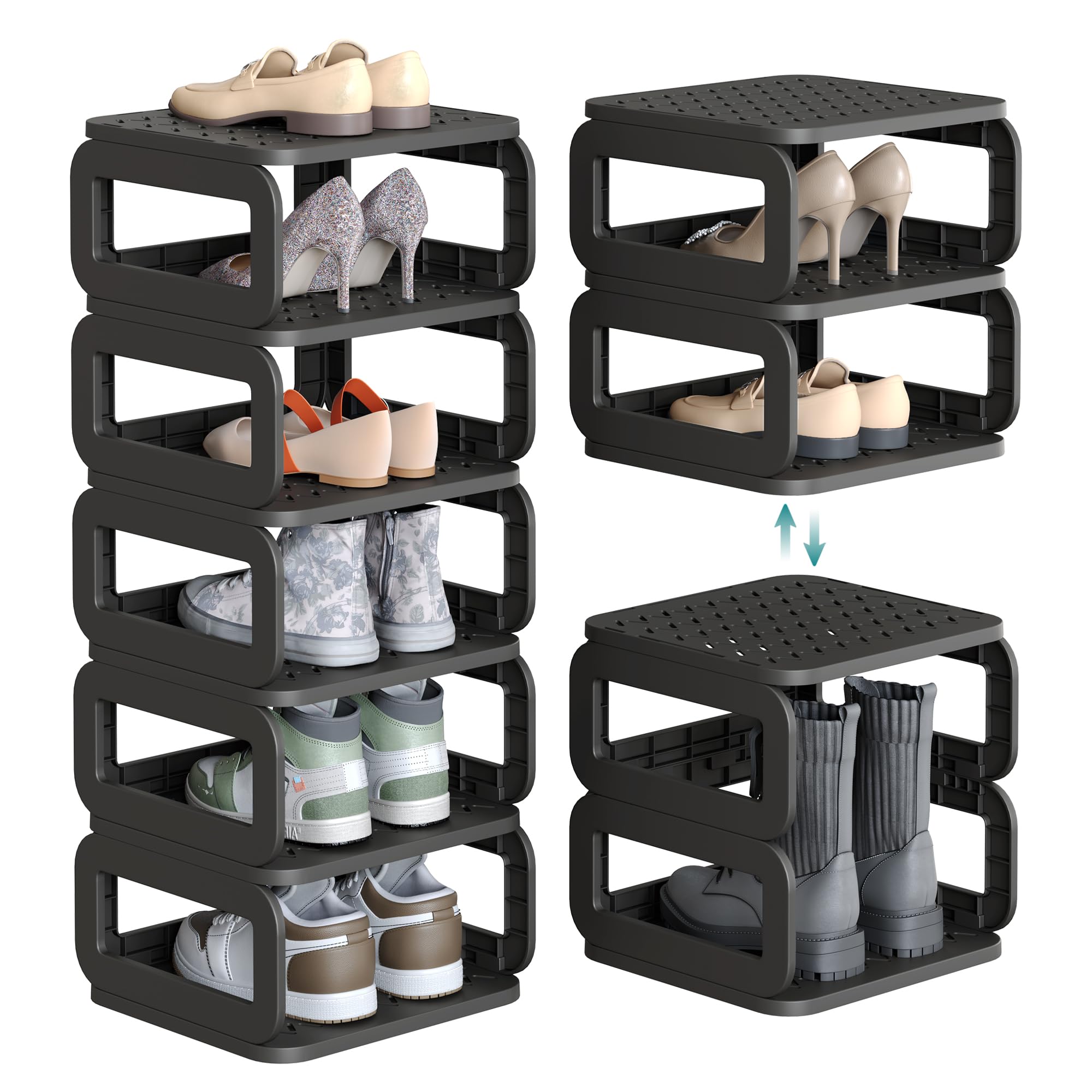 SONGMICS Shoe Rack, Shoe Organizer, 6 Shelves, Shoe Storage, Narrow Shoe Shelf, Open Shelf for Entryway, Living Room, Bathroom, Space-Saving, Ink Black ULPC037B01