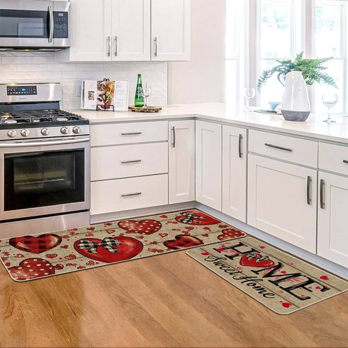 Artoid Mode Home Sweet Home Heart Beads Valentines Kitchen Mats Set of 2, Low-Profile Home Decor Kitchen Rugs for Floor - 17x29 and 17x47 Inch