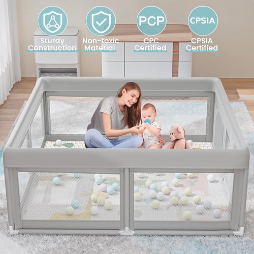 Hiaksedt Baby Playpen - Safe Play Area with Mat & Ocean Balls | 50 x 50 Inch for Babies & Toddlers