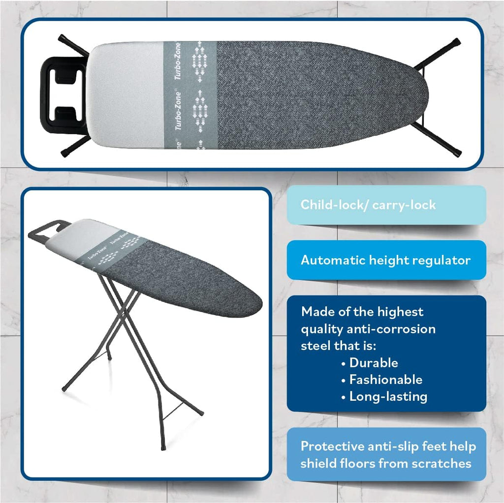 Bartnelli by Rorets Classic Ironing Board - EZ-Glide Technology, Height Adjustable, 13x43 Surface, Premium 4-Layer Cover