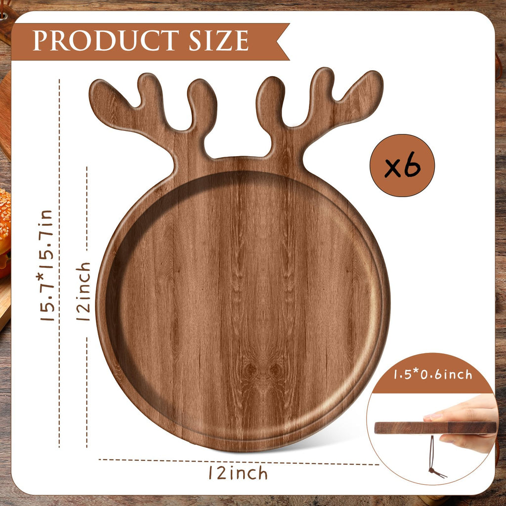 Ziliny 6 Pcs Christmas Appetizer Platter 12 Inch Christmas Cutting Board Acacia Serving Trays Wood Charcuterie Board Tray Snack Dessert Candy Dish Plate for Kitchen Gifts(Deer Antle)