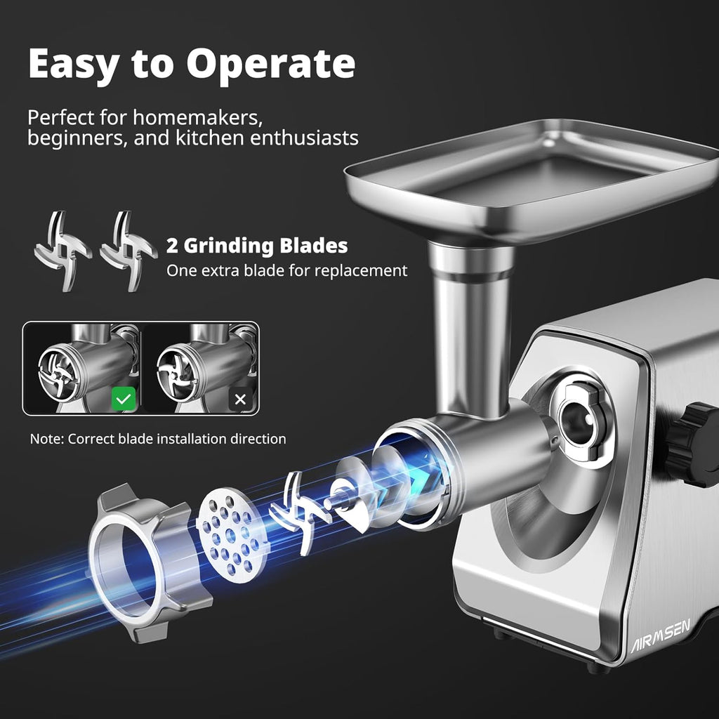 AIRMSEN Electric Meat Grinder & Tomato Sauce Press - Heavy Duty Food Mill for Home Cooking